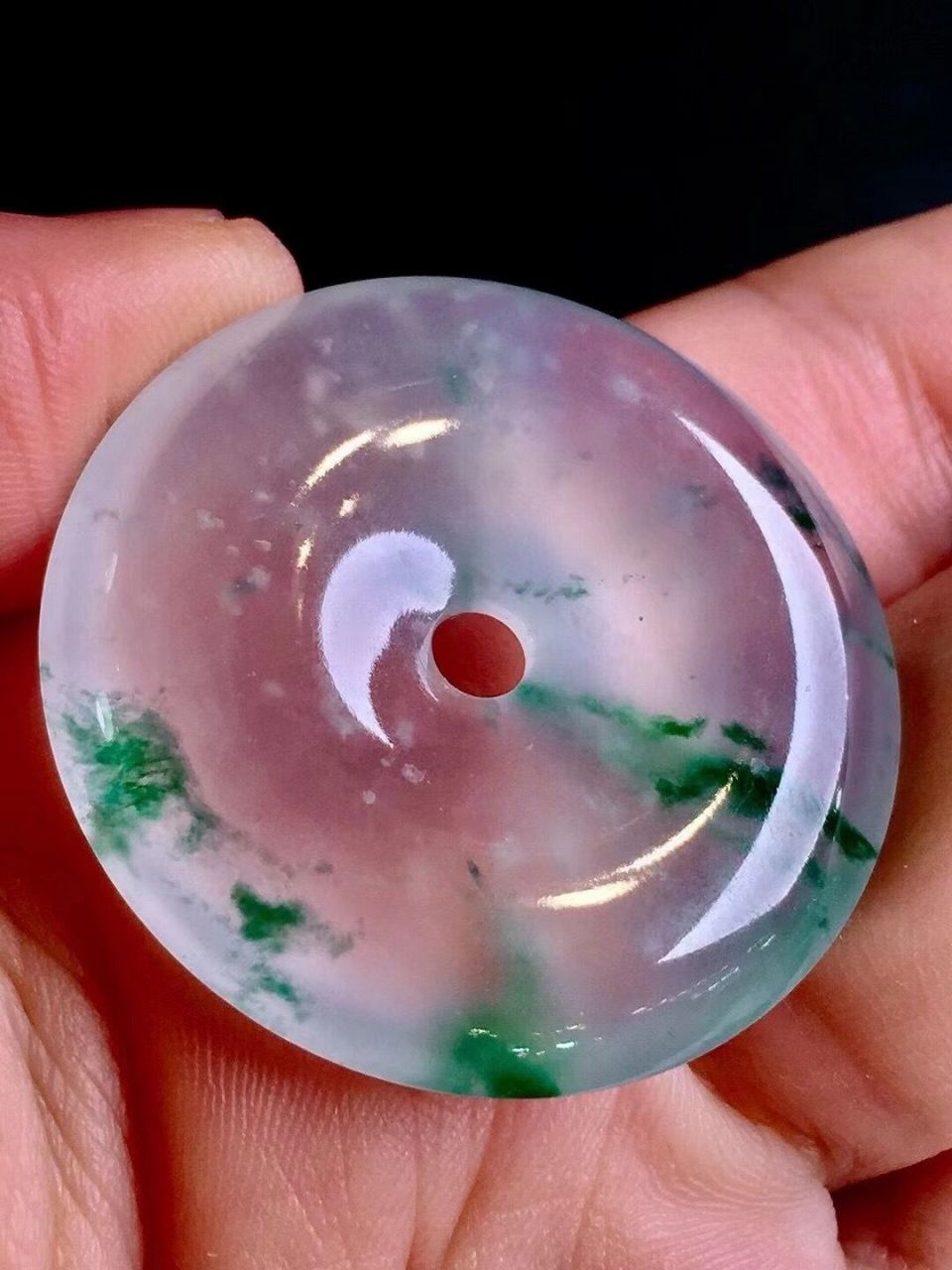 翡翠平安扣 高冰芙蓉种与雪花棉的极致雅韵